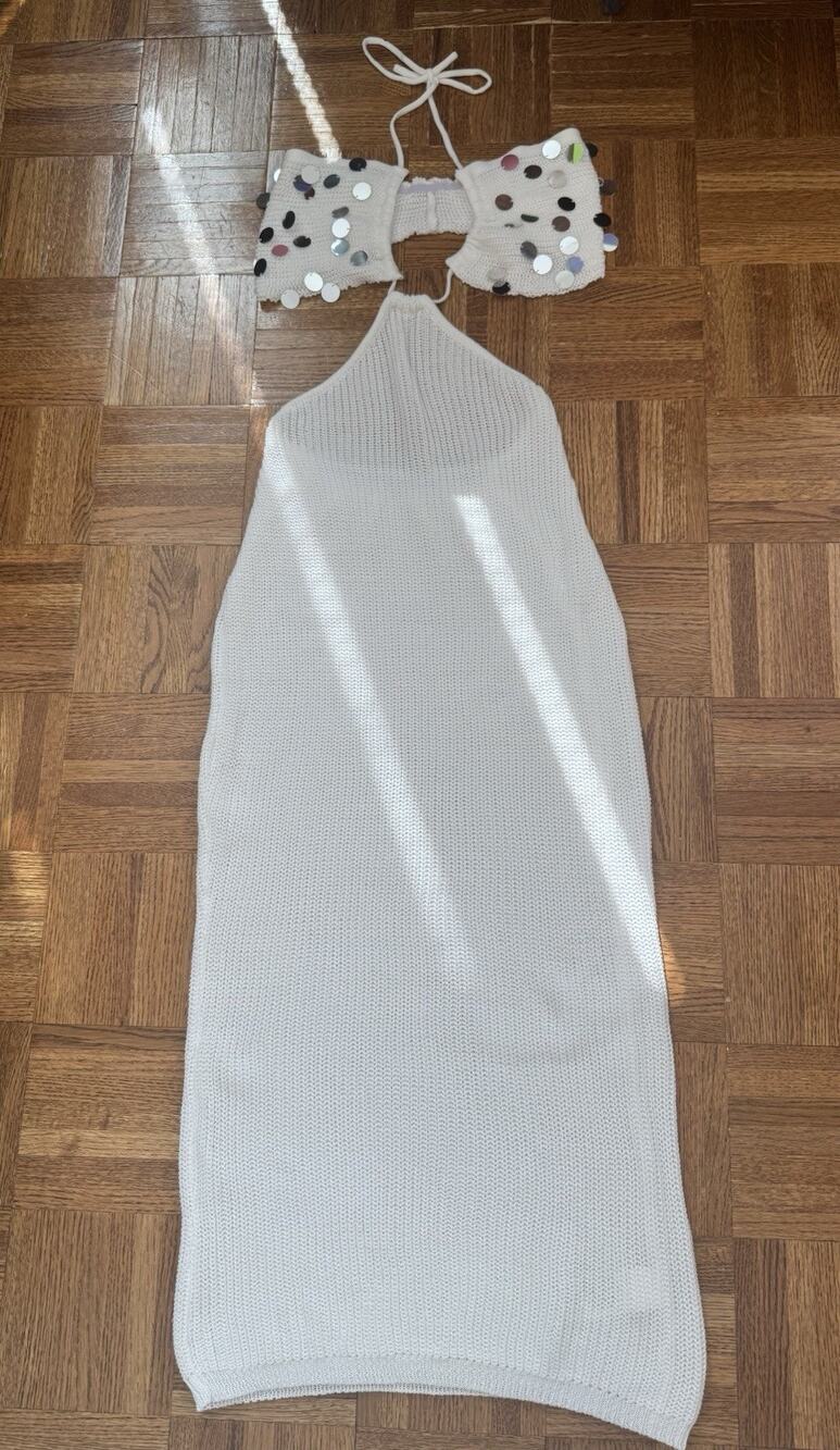 Women's Sexy Sequin Bohemian Dress Boho Beach Club White Bridal Knit Euro Summer